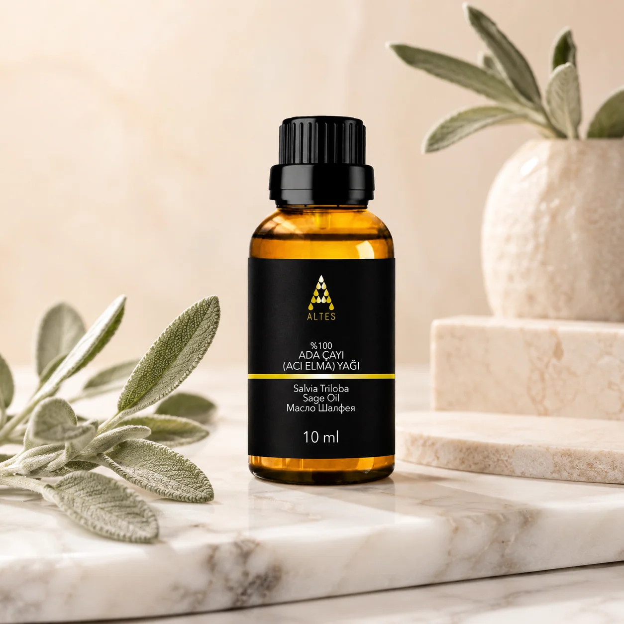 ALTES Adaçayı Uçucu Yağı 10 ml – %100 Saf ve Doğal - mermer zemin ürün görseli