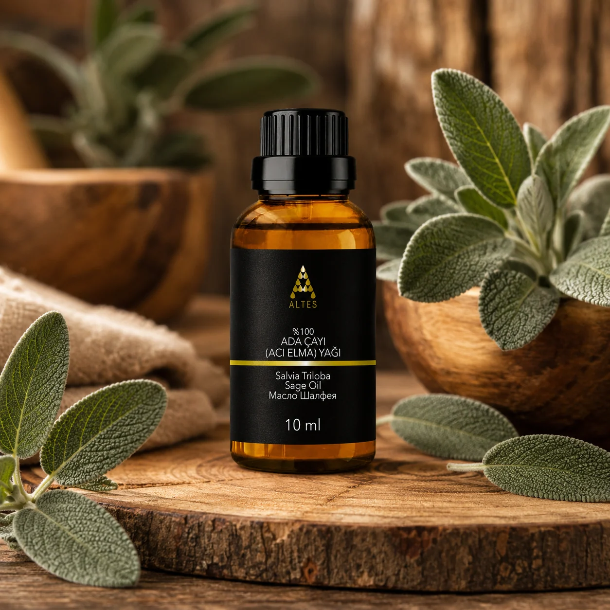 ALTES Adaçayı Uçucu Yağı 10 ml – %100 Saf ve Doğal - ahşap zemin ürün görseli