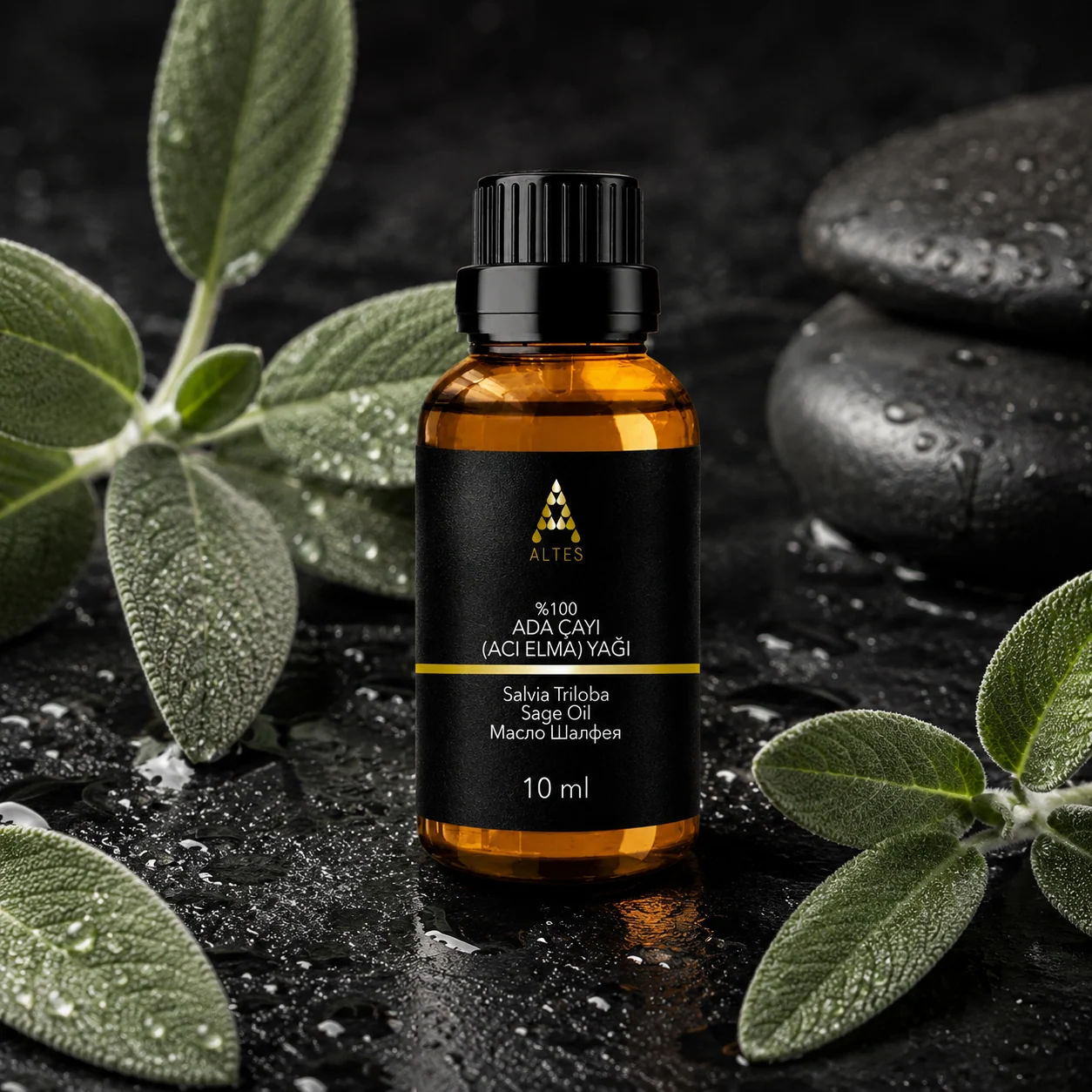 ALTES Adaçayı Uçucu Yağı 10 ml – %100 Saf ve Doğal - siyah taş zemin ürün görseli