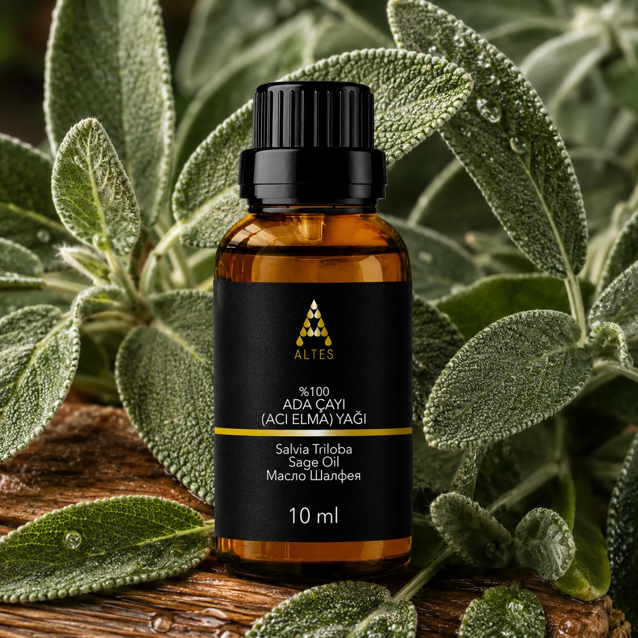 ALTES Adaçayı Uçucu Yağı 10 ml – %100 Saf ve Doğal - bitkisel yakın plan ürün görseli