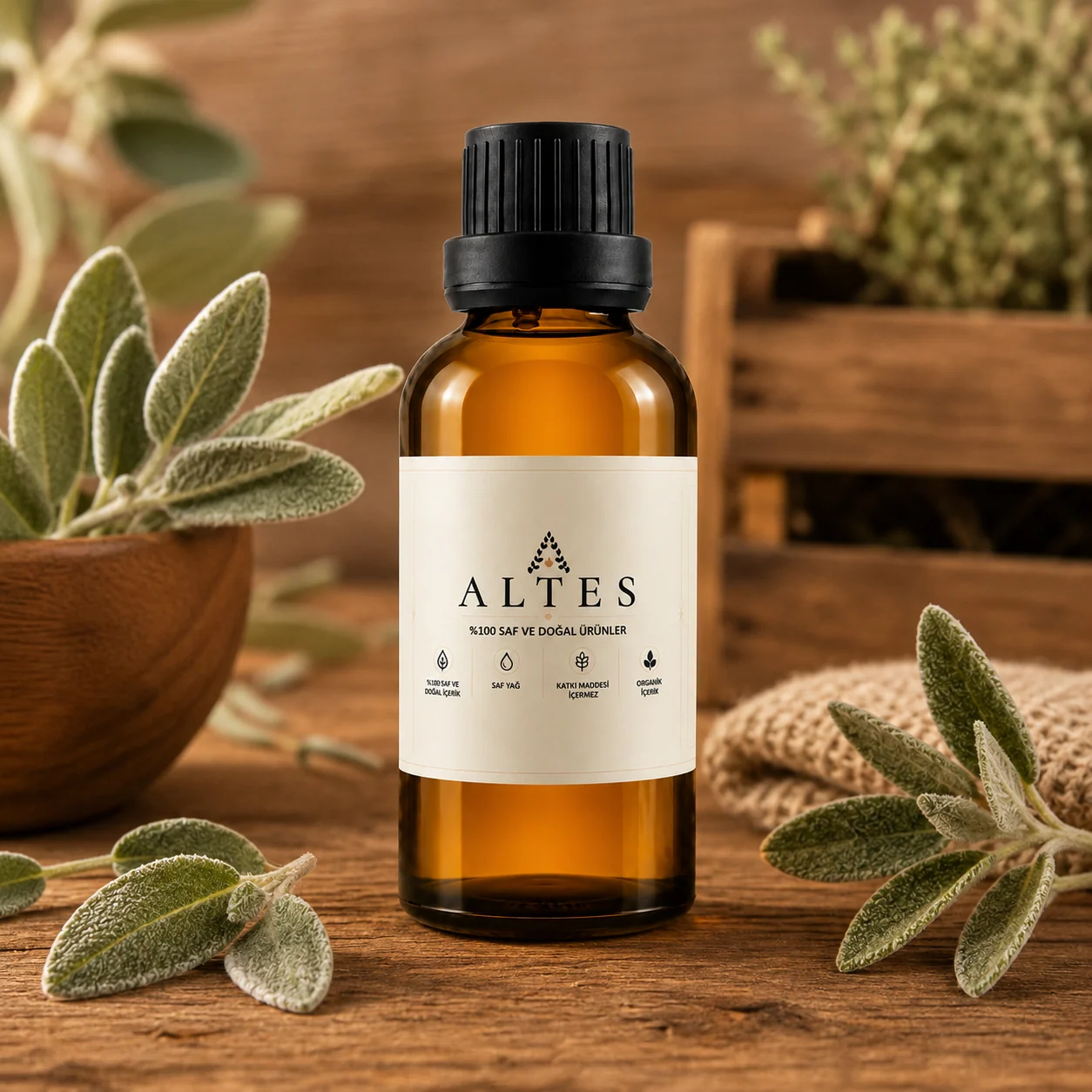 ALTES Adaçayı Uçucu Yağı 100 ml – %100 Saf ve Doğal - ahşap zemin ürün görseli