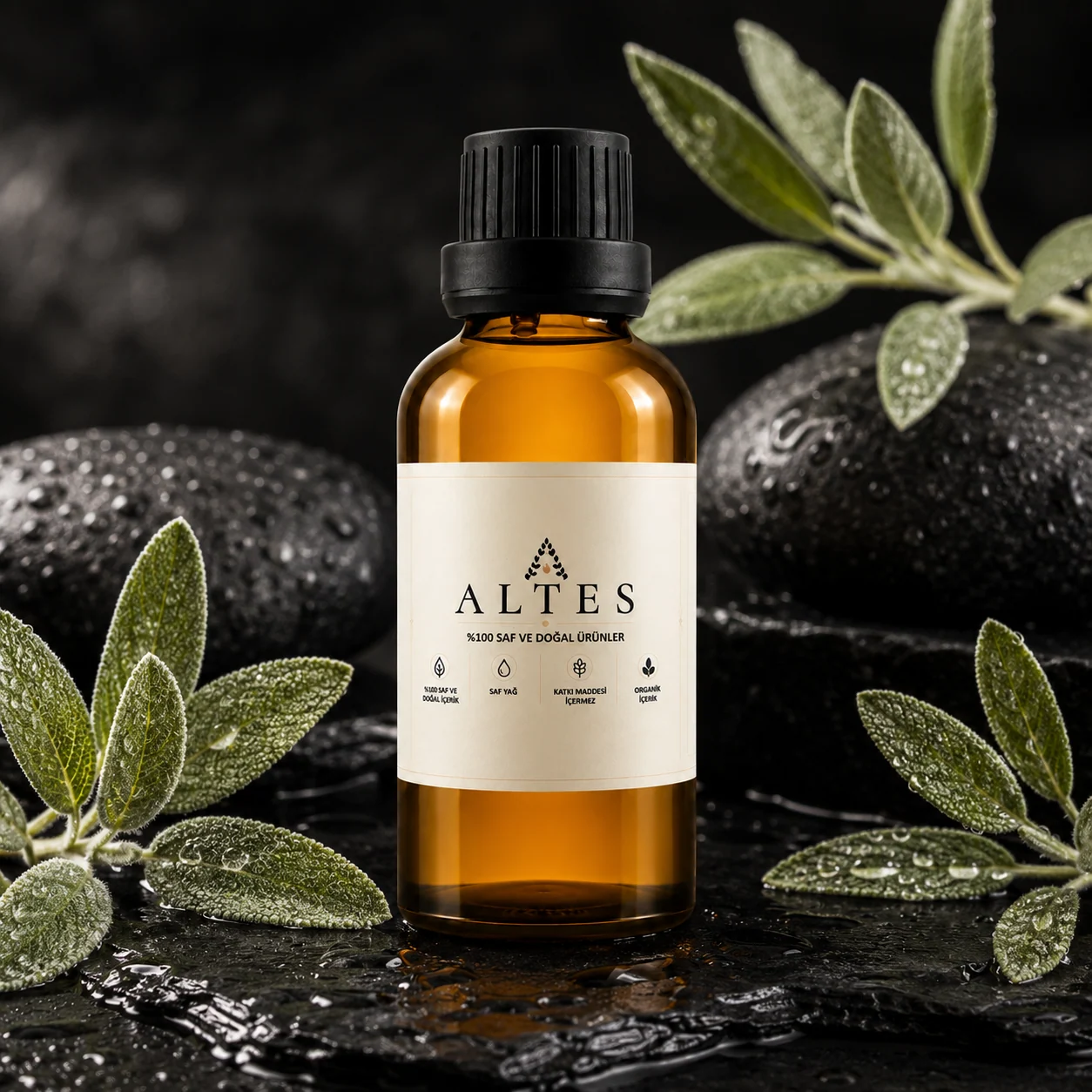 ALTES Adaçayı Uçucu Yağı 100 ml – %100 Saf ve Doğal - siyah taş zemin ürün görseli