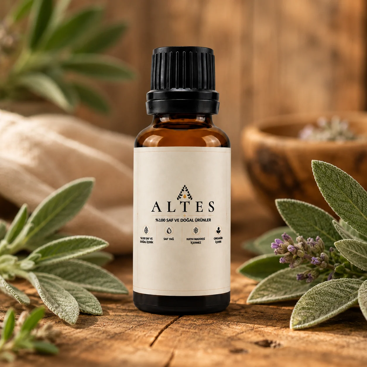 ALTES Adaçayı Uçucu Yağı 20 ml – %100 Saf ve Doğal - ahşap zemin ürün görseli