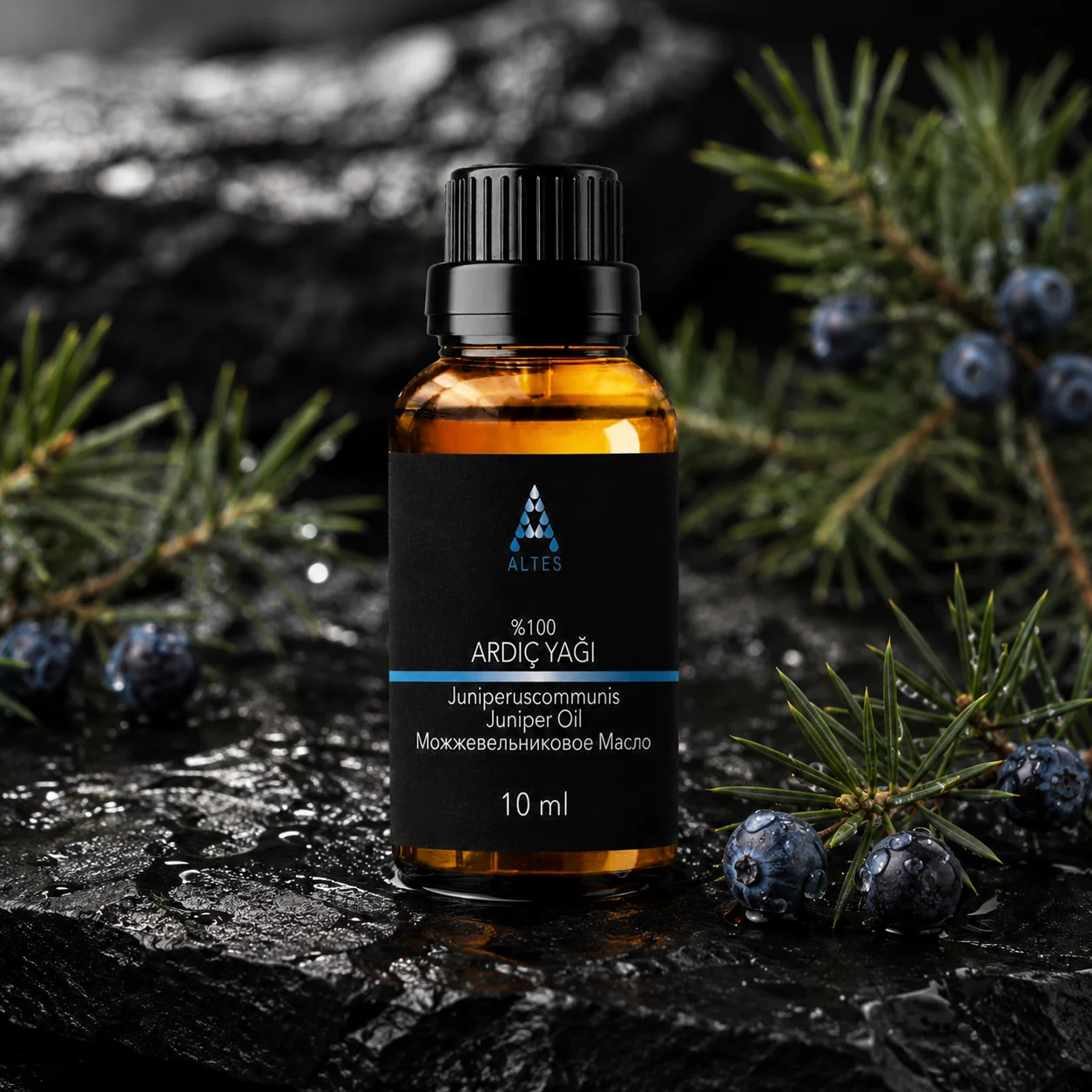 ALTES Ardıç Uçucu Yağı 10 ml – %100 Saf ve Doğal - siyah taş zemin ürün görseli