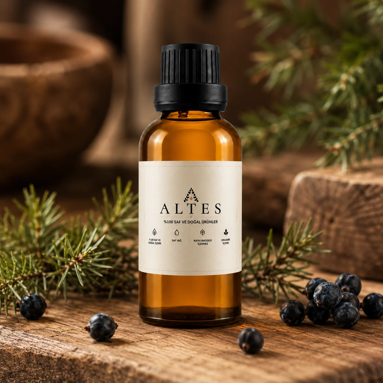 ALTES Ardıç Uçucu Yağı 50 ml – %100 Saf ve Doğal - ahşap zemin ürün görseli