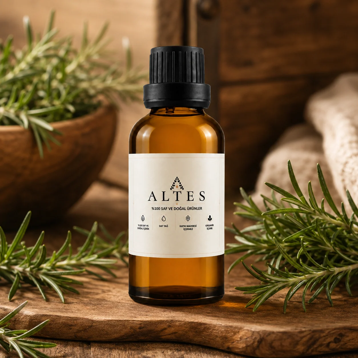 ALTES Biberiye Uçucu Yağı 100 ml – %100 Saf ve Doğal - ahşap zemin ürün görseli