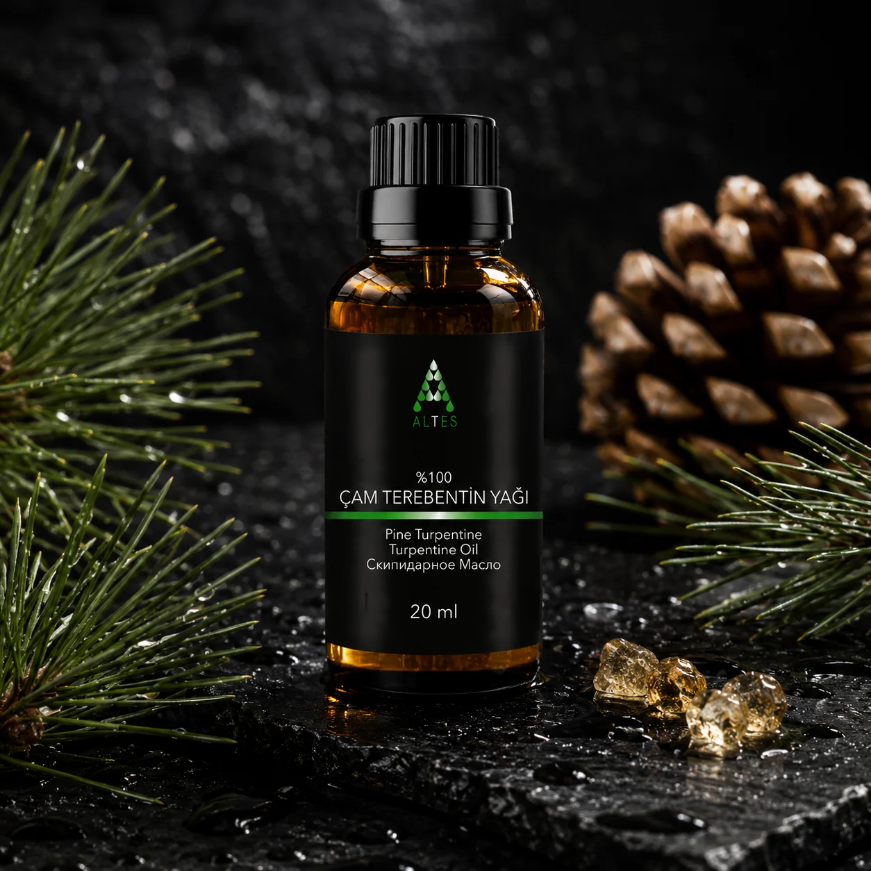 ALTES Çam Terebentin Yağı 20 ml – %100 Saf ve Doğal - siyah taş zemin ürün görseli
