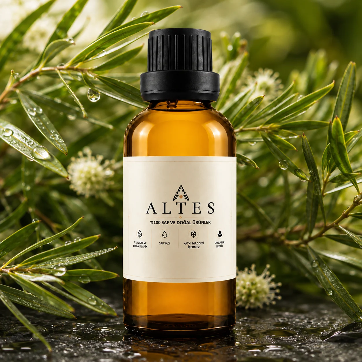 ALTES Çay Ağacı Uçucu Yağı 100 ml – %100 Saf ve Doğal - bitkisel yakın plan ürün görseli
