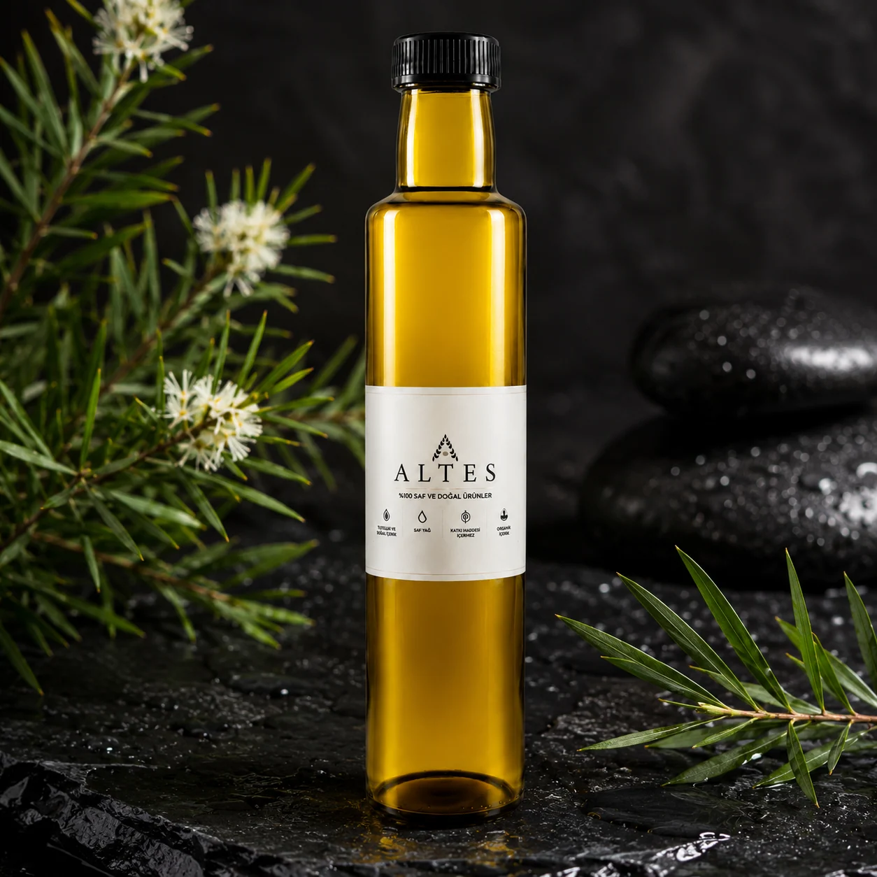 ALTES Çay Ağacı Uçucu Yağı 250 ml – %100 Saf ve Doğal - siyah taş zemin ürün görseli