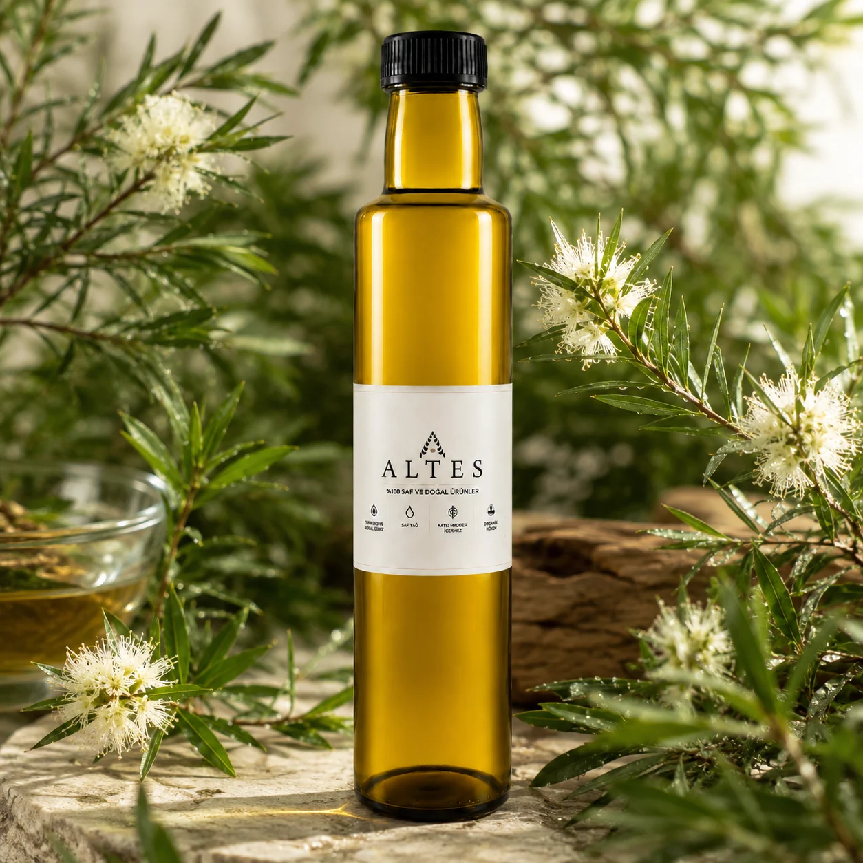 ALTES Çay Ağacı Uçucu Yağı 250 ml – %100 Saf ve Doğal - bitkisel yakın plan ürün görseli