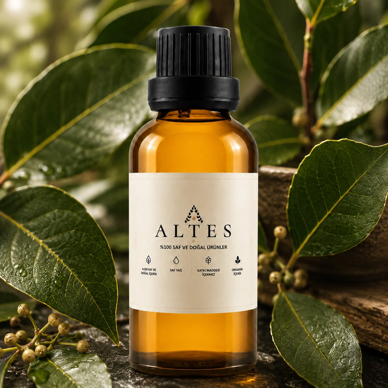ALTES Defne Yaprağı Uçucu Yağı 100 ml – %100 Saf ve Doğal - bitkisel yakın plan ürün görseli