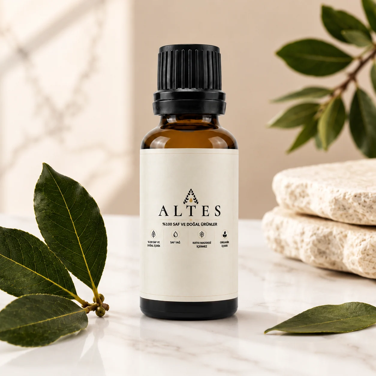 ALTES Defne Yaprağı Uçucu Yağı 20 ml – %100 Saf ve Doğal - mermer zemin ürün görseli
