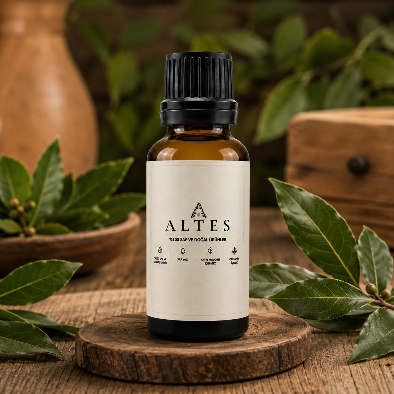 ALTES Defne Yaprağı Uçucu Yağı 20 ml – %100 Saf ve Doğal - ahşap zemin ürün görseli