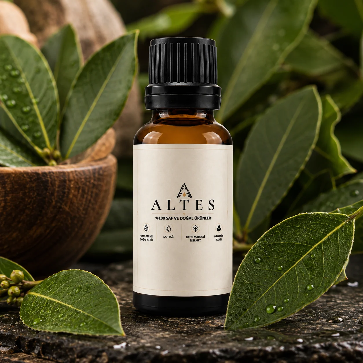 ALTES Defne Yaprağı Uçucu Yağı 20 ml – %100 Saf ve Doğal - bitkisel yakın plan ürün görseli