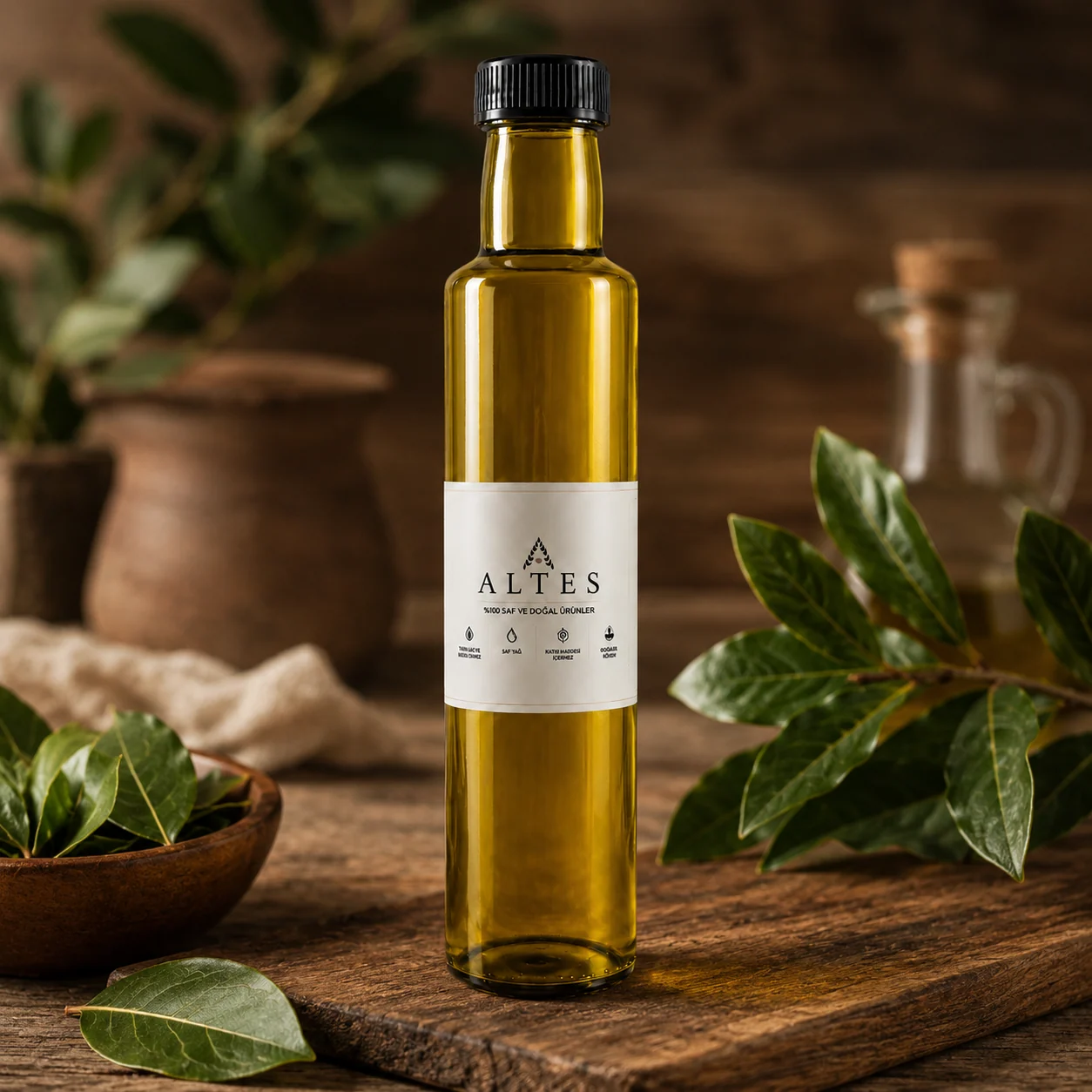 ALTES Defne Yaprağı Uçucu Yağı 250 ml – %100 Saf ve Doğal - ahşap zemin ürün görseli