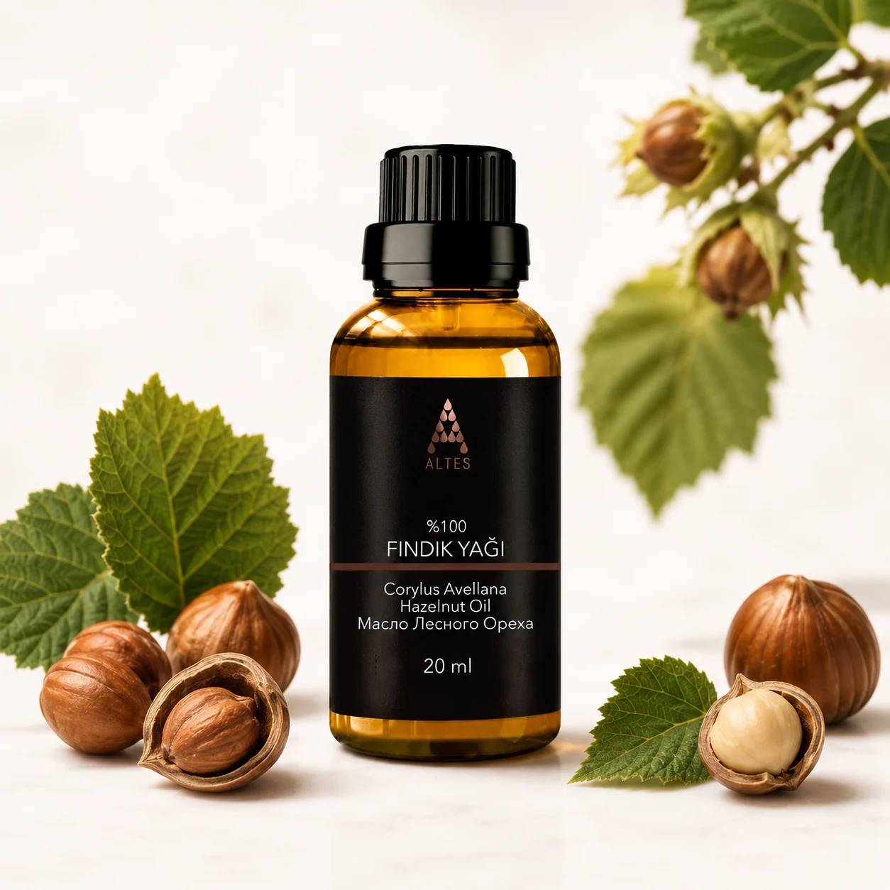 ALTES Fındık Yağı 20 ml – %100 Saf ve Doğal Soğuk Sıkım - beyaz zemin ürün görseli