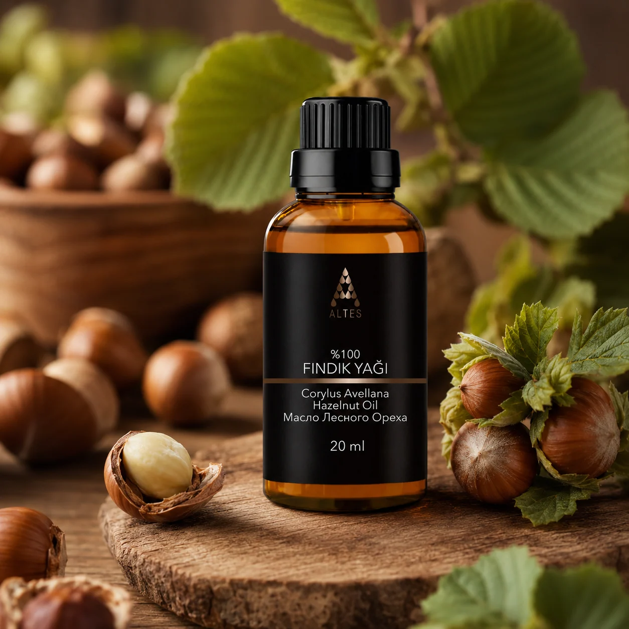 ALTES Fındık Yağı 20 ml – %100 Saf ve Doğal Soğuk Sıkım - ahşap zemin ürün görseli