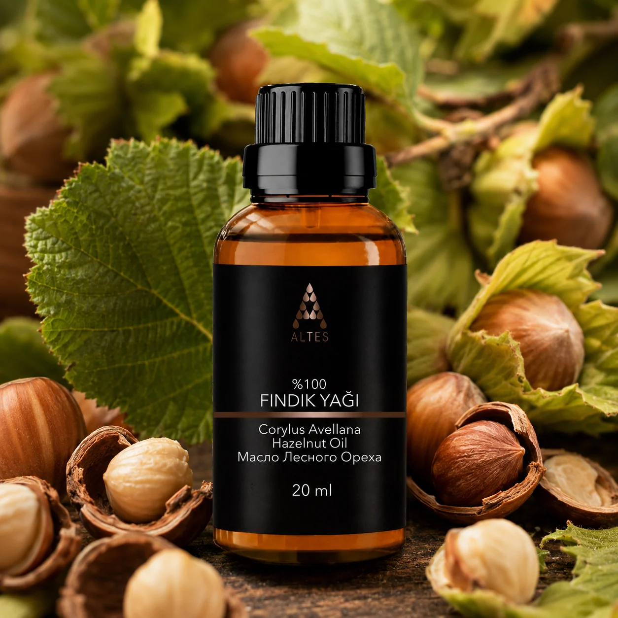 ALTES Fındık Yağı 20 ml – %100 Saf ve Doğal Soğuk Sıkım - bitkisel yakın plan ürün görseli