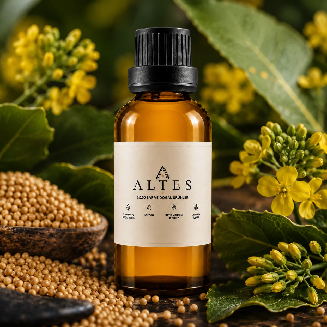 ALTES Hardal Tohumu Yağı 100 ml – %100 Saf ve Doğal - bitkisel yakın plan ürün görseli