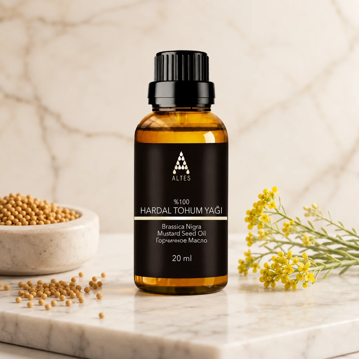 ALTES Hardal Tohumu Yağı 20 ml – %100 Saf ve Doğal - mermer zemin ürün görseli