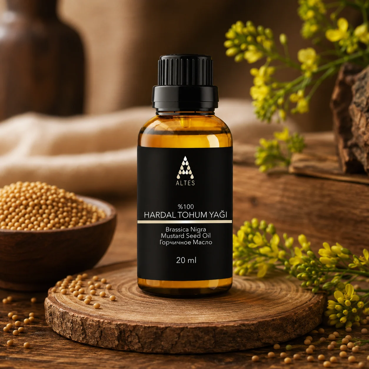 ALTES Hardal Tohumu Yağı 20 ml – %100 Saf ve Doğal - ahşap zemin ürün görseli