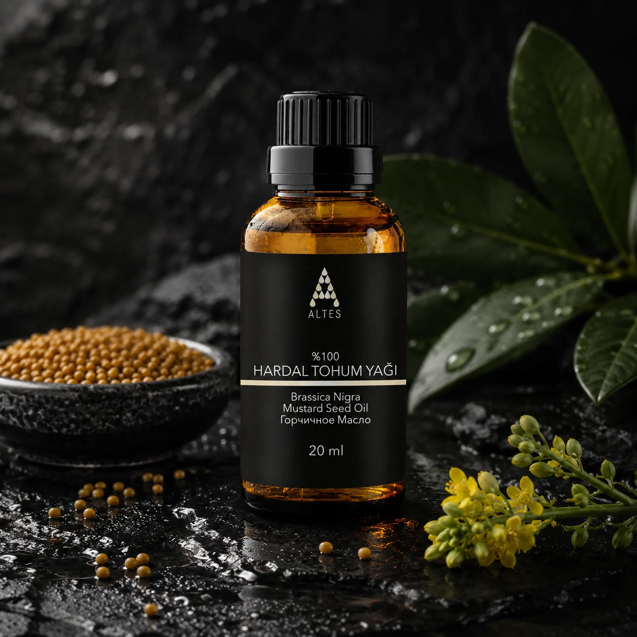 ALTES Hardal Tohumu Yağı 20 ml – %100 Saf ve Doğal - siyah taş zemin ürün görseli