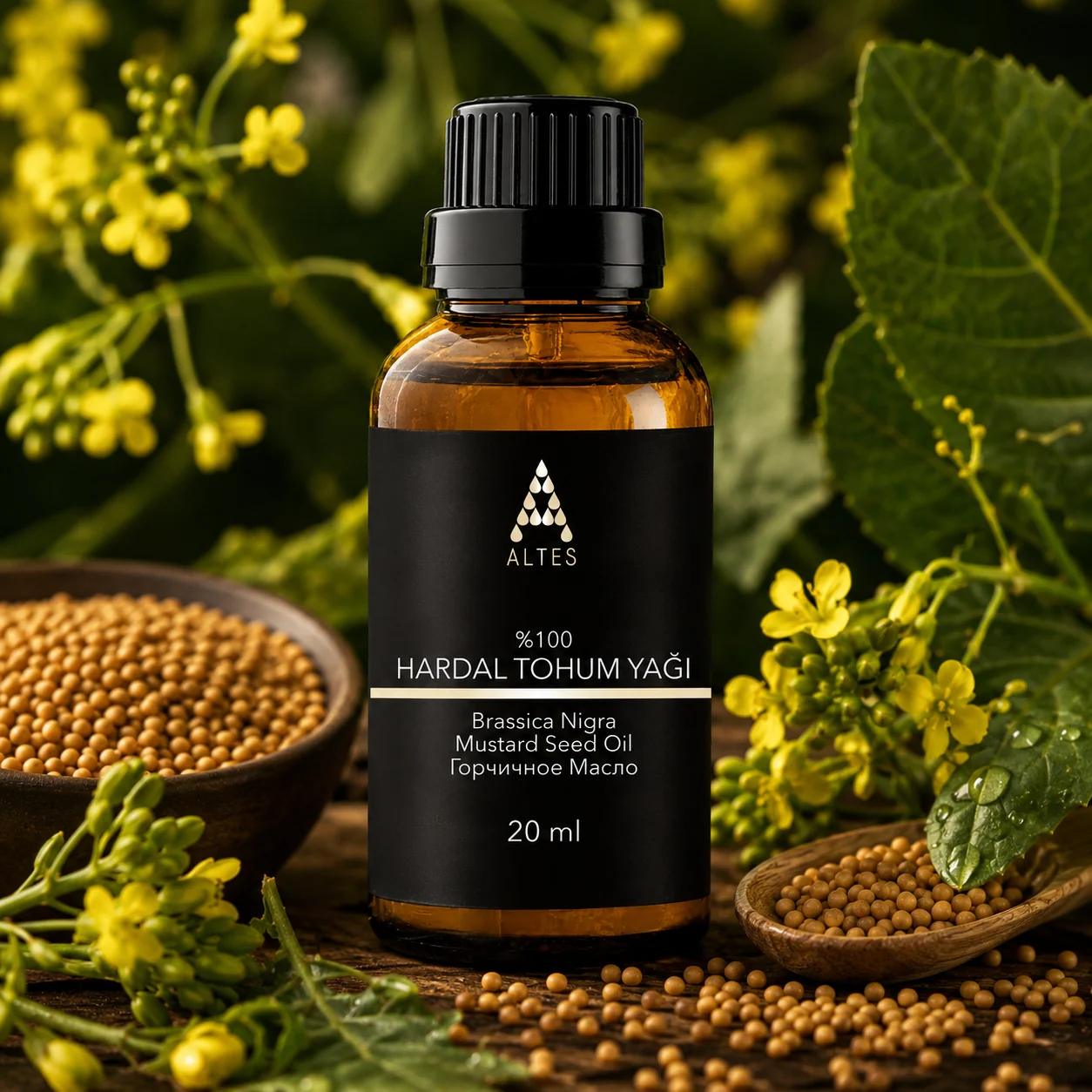 ALTES Hardal Tohumu Yağı 20 ml – %100 Saf ve Doğal - bitkisel yakın plan ürün görseli