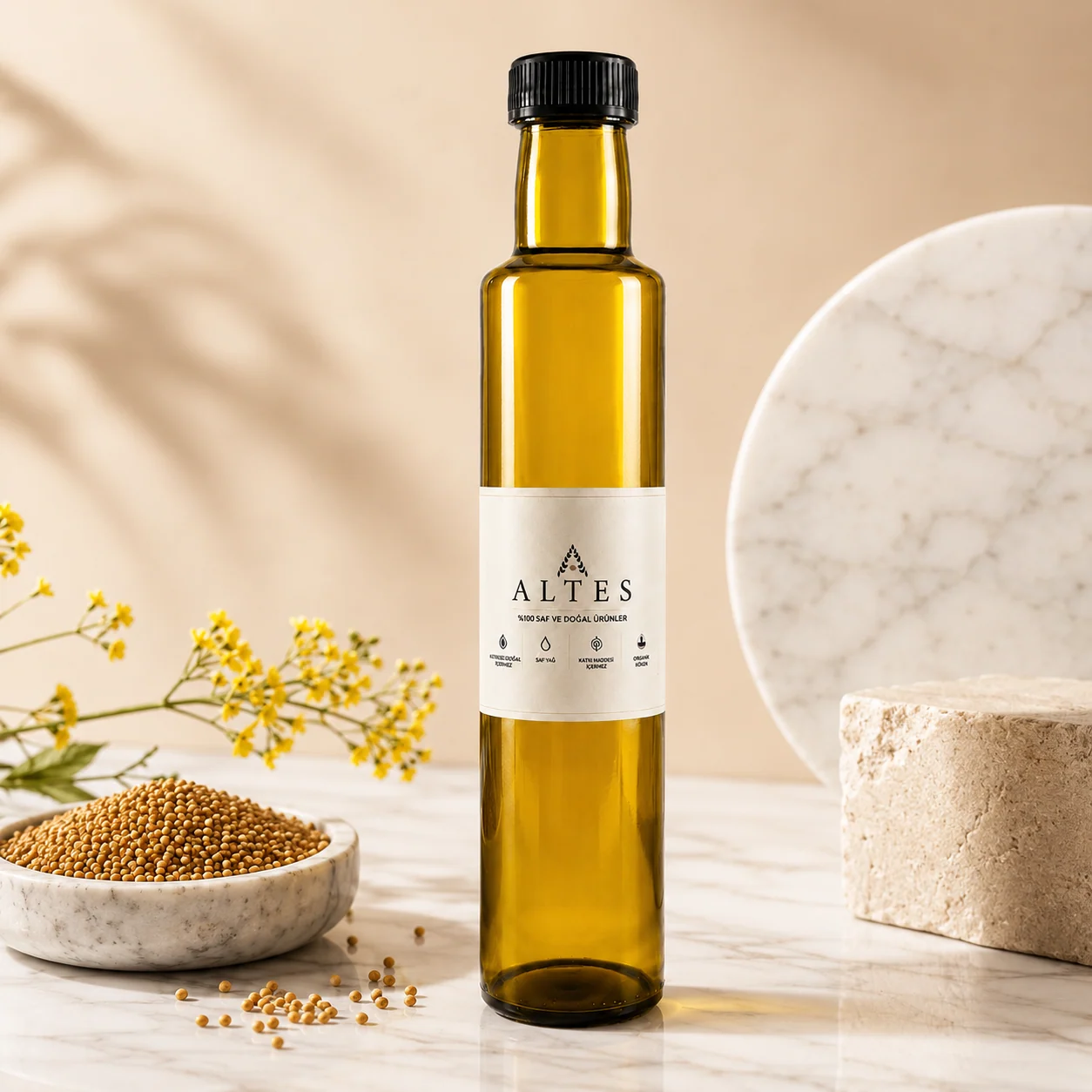 ALTES Hardal Tohumu Yağı 250 ml – %100 Saf ve Doğal - mermer zemin ürün görseli