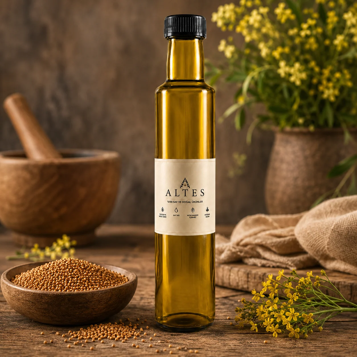 ALTES Hardal Tohumu Yağı 250 ml – %100 Saf ve Doğal - ahşap zemin ürün görseli
