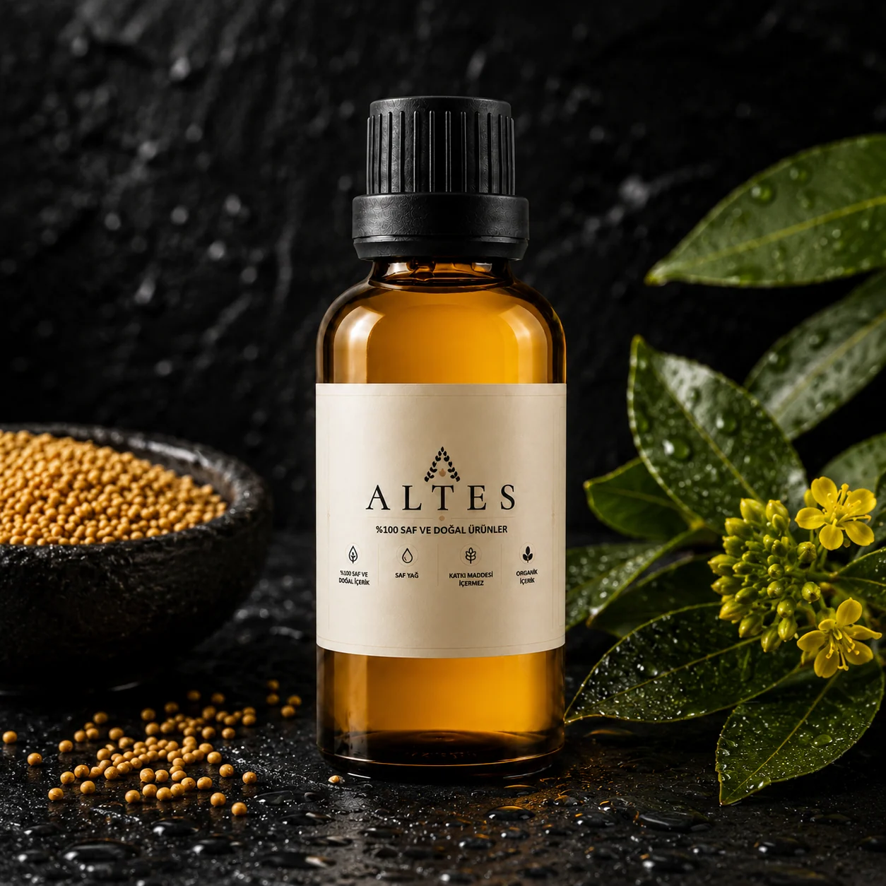 ALTES Hardal Tohumu Yağı 50 ml – %100 Saf ve Doğal - siyah taş zemin ürün görseli