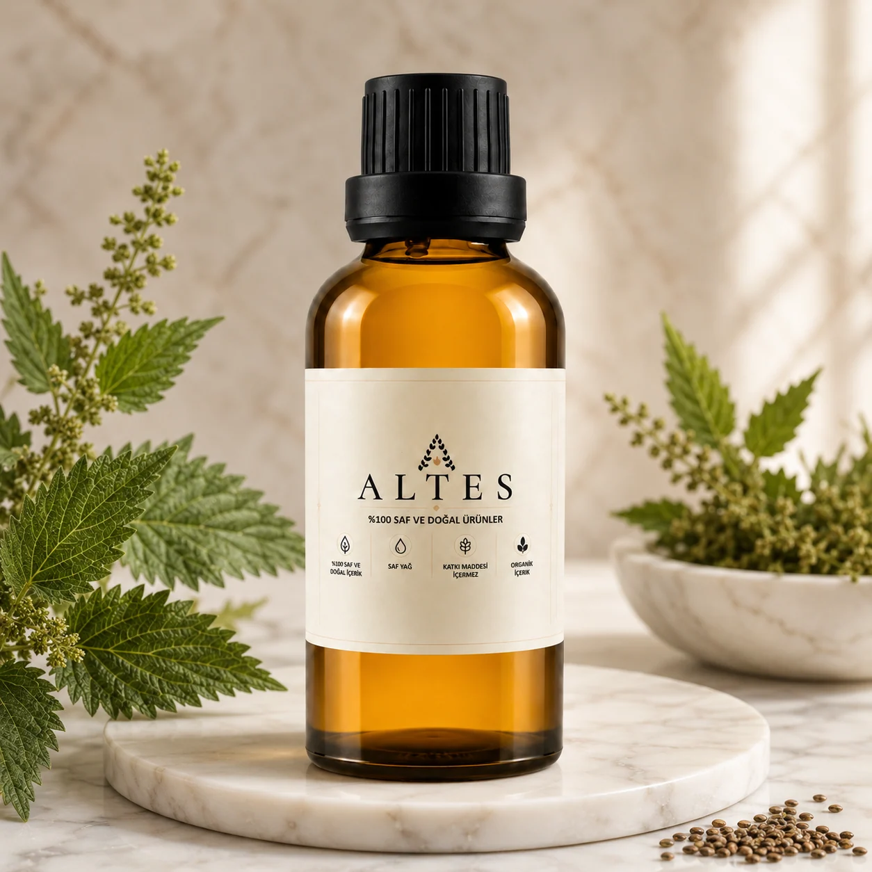 ALTES Isırgan Tohumu Yağı 100 ml – %100 Saf ve Doğal - mermer zemin ürün görseli