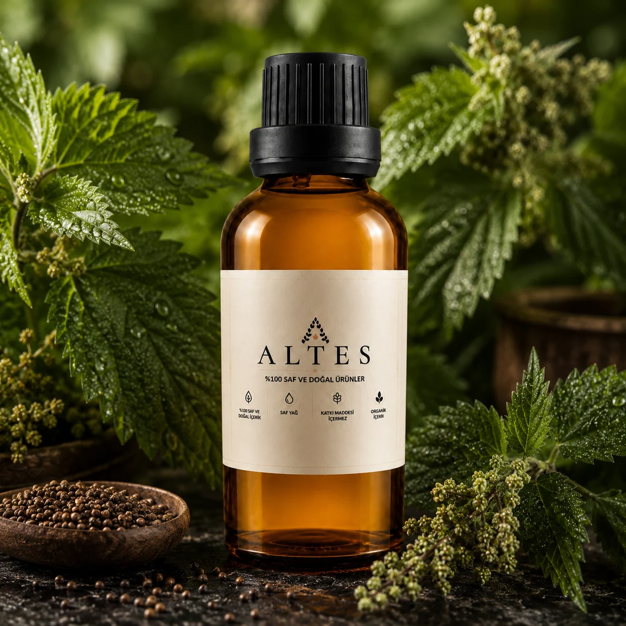 ALTES Isırgan Tohumu Yağı 100 ml – %100 Saf ve Doğal - bitkisel yakın plan ürün görseli
