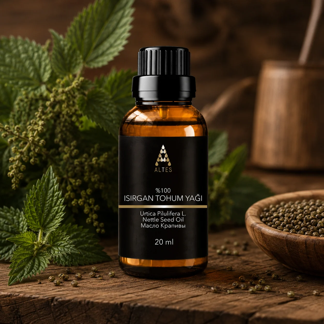 ALTES Isırgan Tohumu Yağı 20 ml – %100 Saf ve Doğal - ahşap zemin ürün görseli