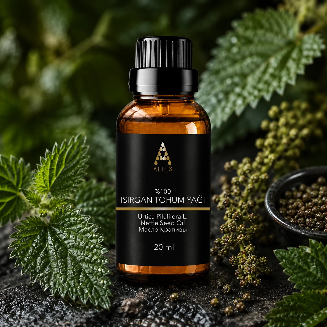 ALTES Isırgan Tohumu Yağı 20 ml – %100 Saf ve Doğal - bitkisel yakın plan ürün görseli