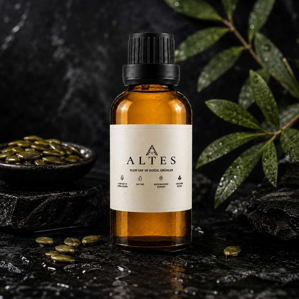 ALTES Kabak Çekirdeği Yağı 100 ml – %100 Saf ve Doğal - siyah taş zemin ürün görseli