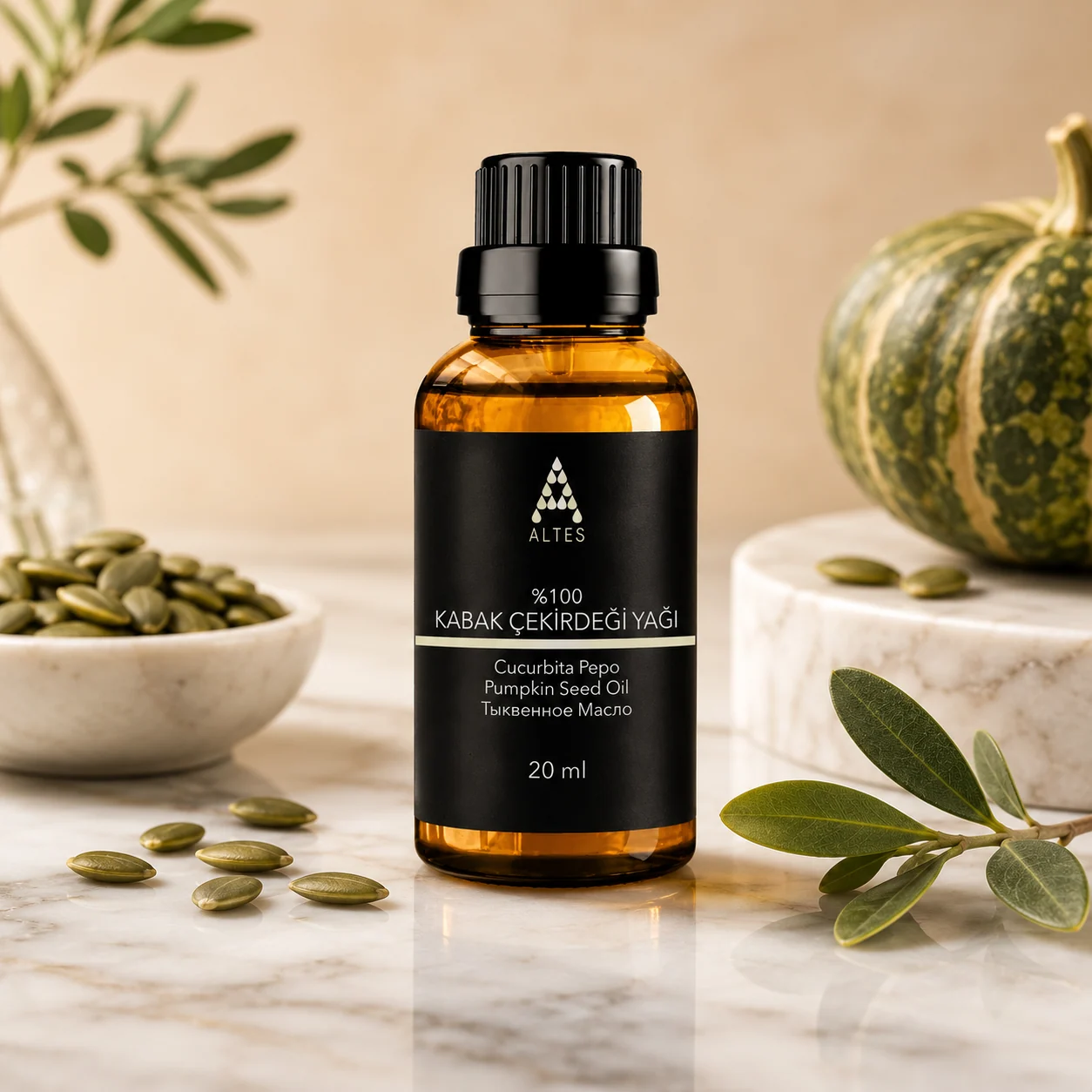 ALTES Kabak Çekirdeği Yağı 20 ml – %100 Saf ve Doğal - mermer zemin ürün görseli