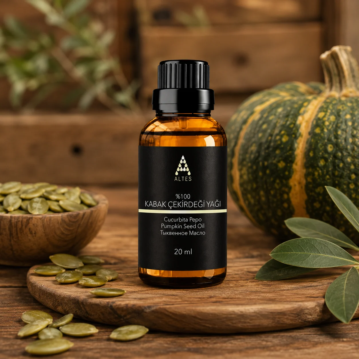 ALTES Kabak Çekirdeği Yağı 20 ml – %100 Saf ve Doğal - ahşap zemin ürün görseli
