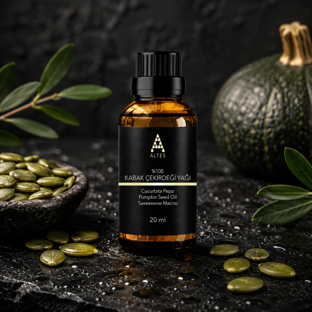ALTES Kabak Çekirdeği Yağı 20 ml – %100 Saf ve Doğal - siyah taş zemin ürün görseli