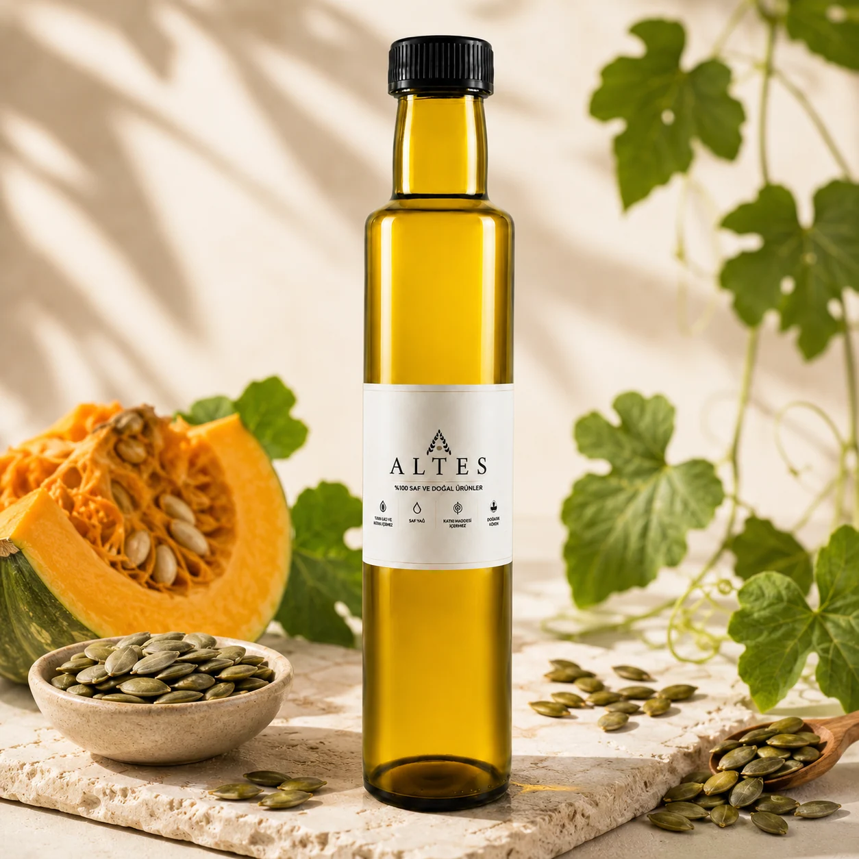 ALTES Kabak Çekirdeği Yağı 250 ml – %100 Saf ve Doğal - mermer zemin ürün görseli