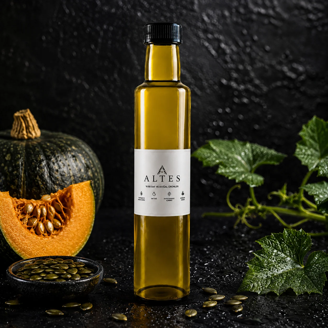 ALTES Kabak Çekirdeği Yağı 250 ml – %100 Saf ve Doğal - siyah taş zemin ürün görseli