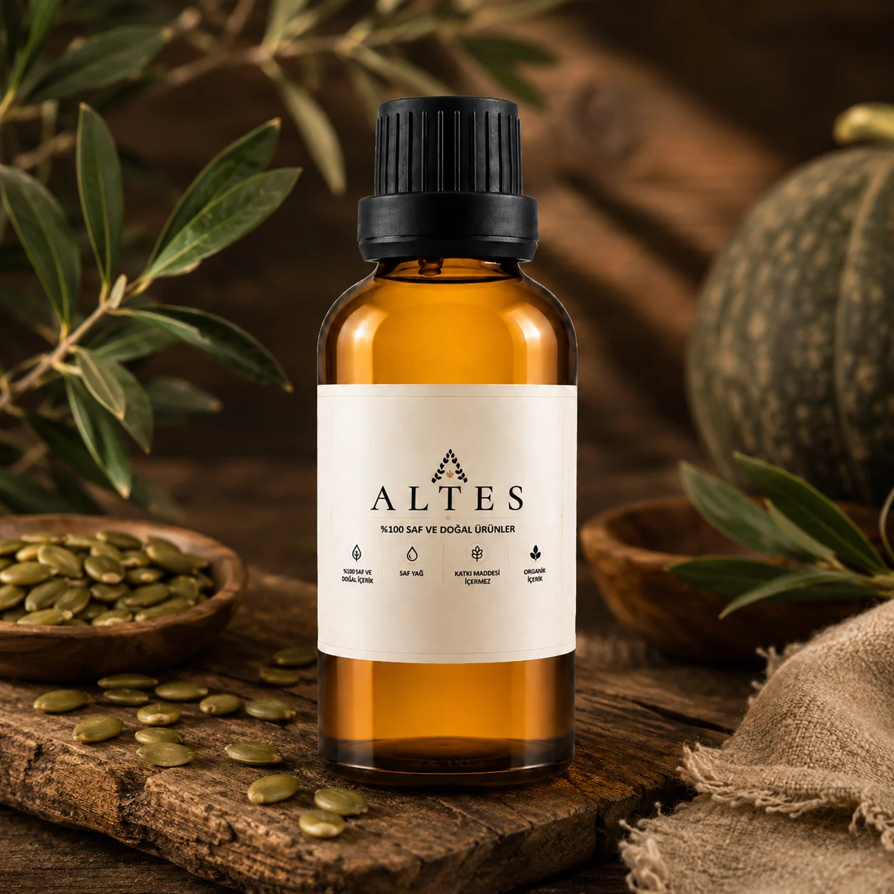 ALTES Kabak Çekirdeği Yağı 50 ml – %100 Saf ve Doğal - ahşap zemin ürün görseli