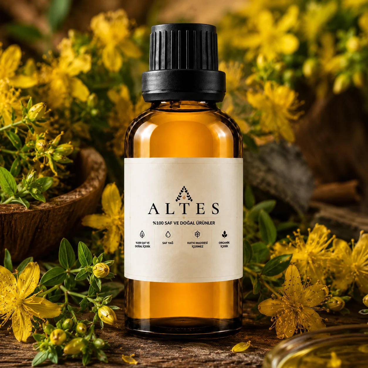 ALTES Kantaron Yağı 100 ml – %100 Saf ve Doğal - bitkisel yakın plan ürün görseli