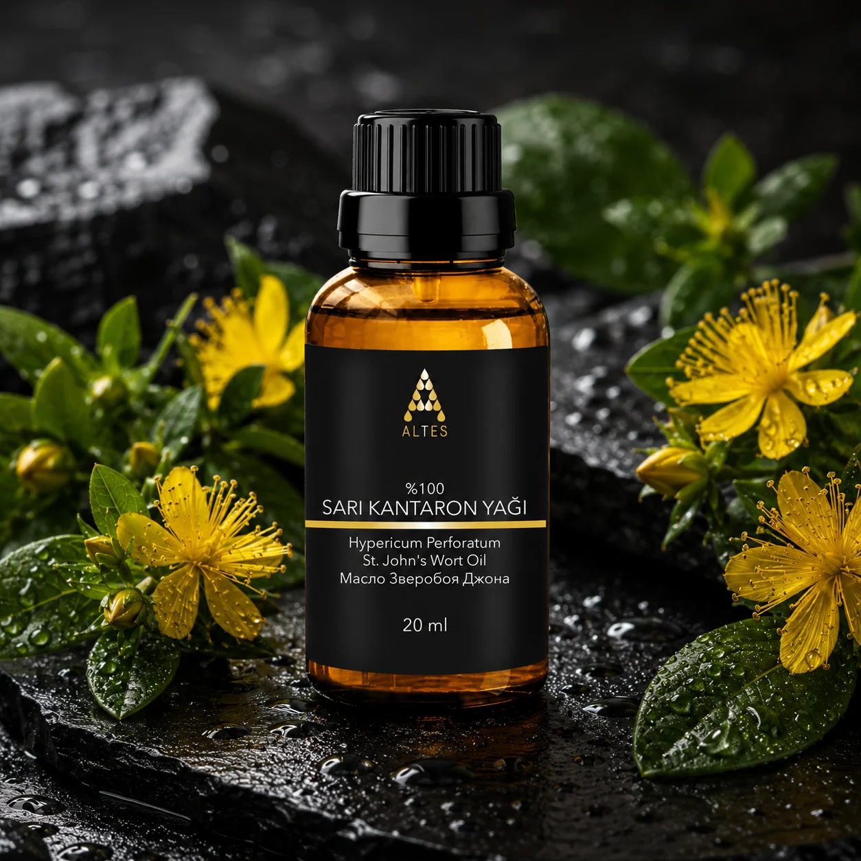 ALTES Kantaron Yağı 20 ml – %100 Saf ve Doğal - siyah taş zemin ürün görseli