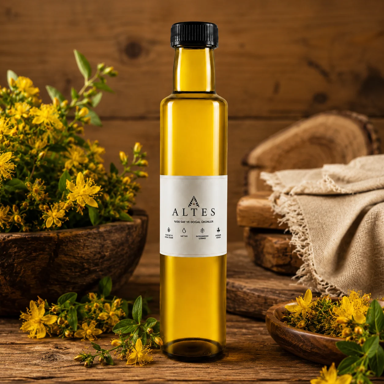 ALTES Kantaron Yağı 250 ml – %100 Saf ve Doğal - ahşap zemin ürün görseli