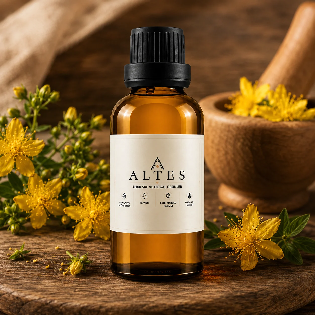 ALTES Kantaron Yağı 50 ml – %100 Saf ve Doğal - ahşap zemin ürün görseli