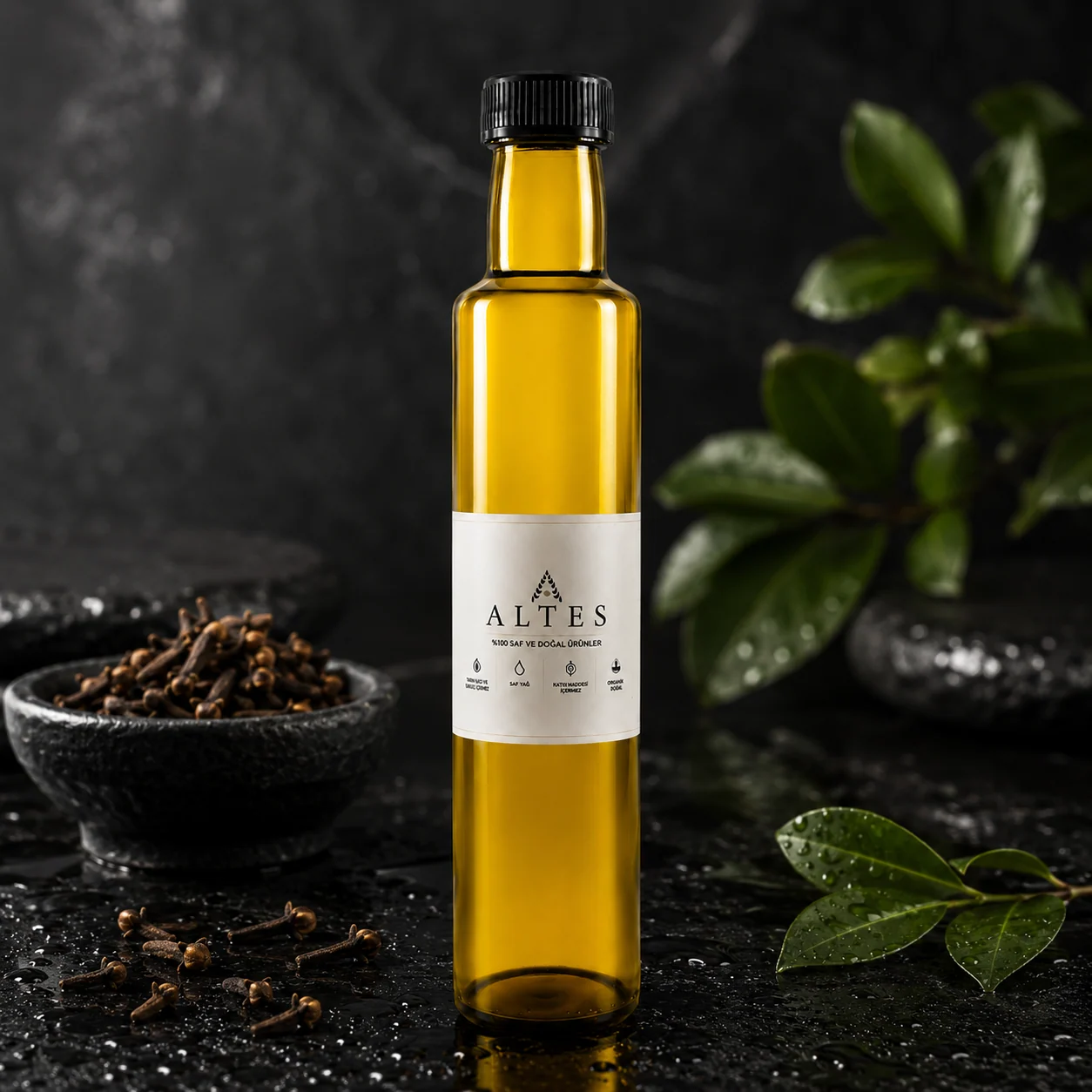 ALTES Karanfil Uçucu Yağı 250 ml – %100 Saf ve Doğal - siyah taş zemin ürün görseli