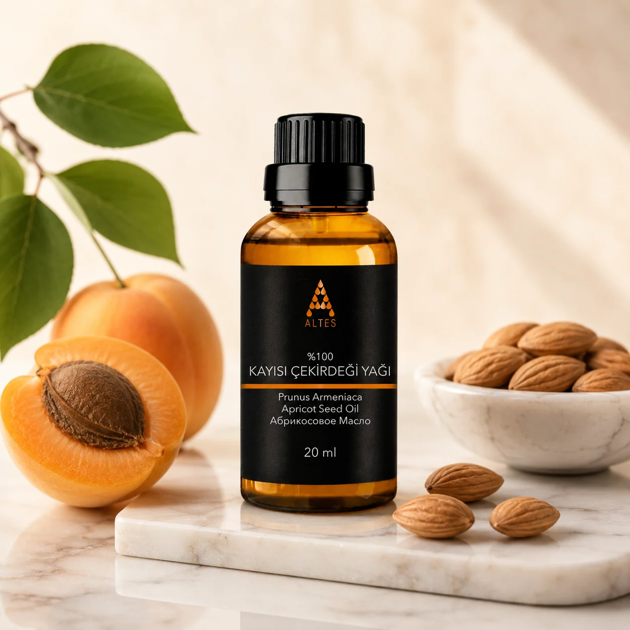 ALTES Kayısı Çekirdeği Yağı 20 ml – %100 Saf ve Doğal - mermer zemin ürün görseli
