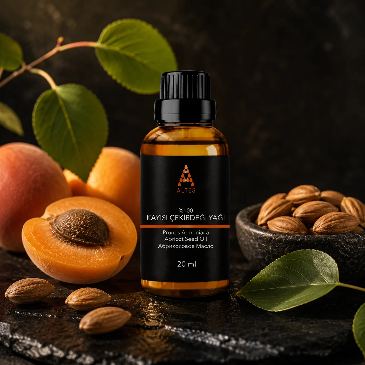 ALTES Kayısı Çekirdeği Yağı 20 ml – %100 Saf ve Doğal - koyu lüks ürün görseli