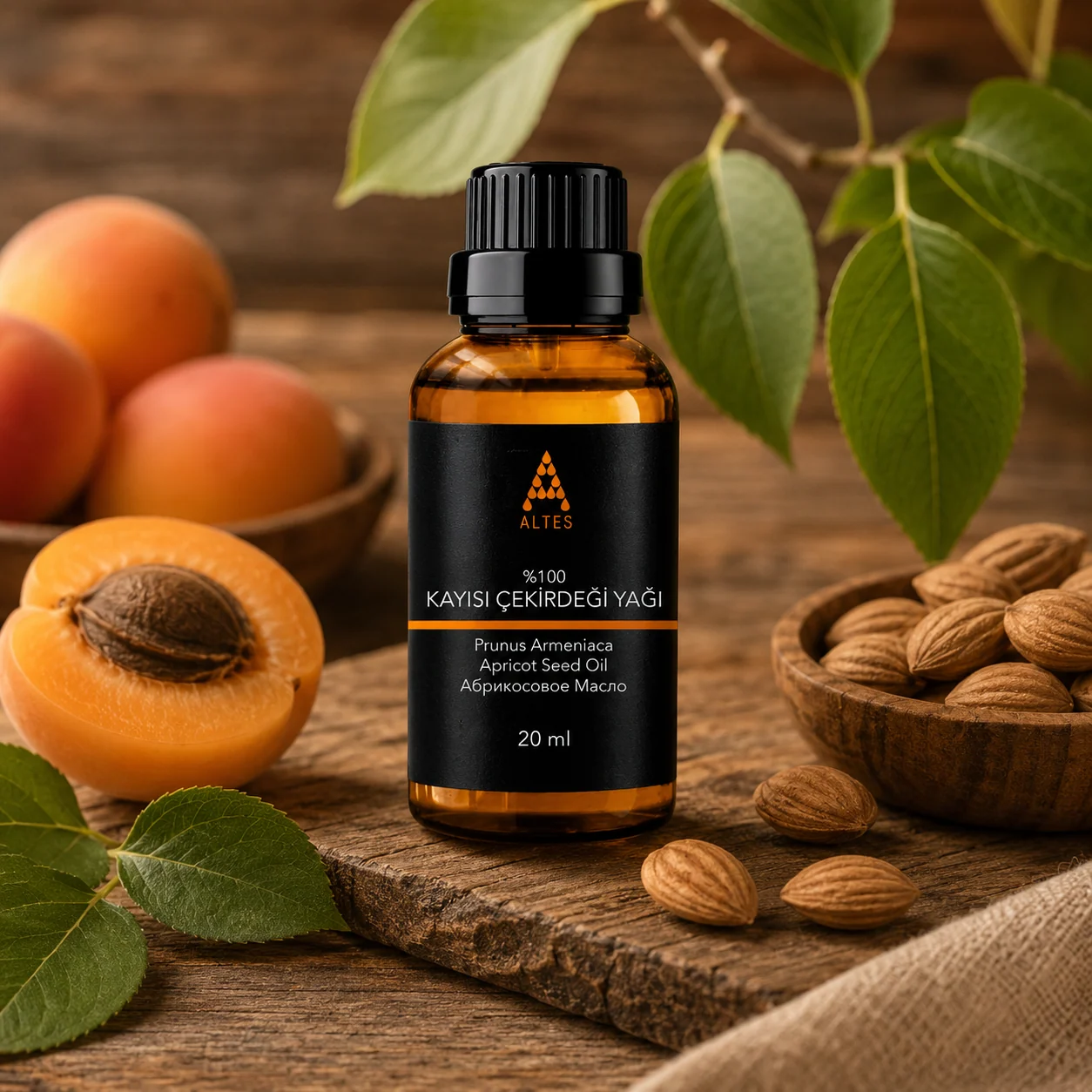 ALTES Kayısı Çekirdeği Yağı 20 ml – %100 Saf ve Doğal - ahşap zemin ürün görseli