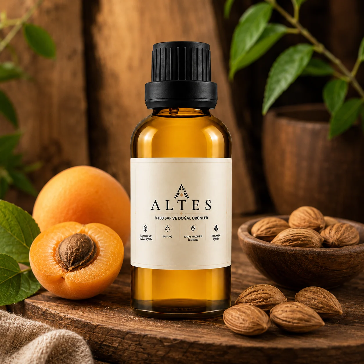 ALTES Kayısı Çekirdeği Yağı 50 ml – %100 Saf ve Doğal - ahşap zemin ürün görseli